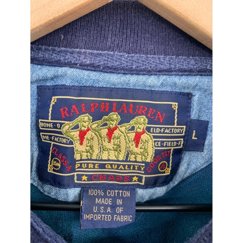 Vintage Chaps Ralph Lauren Polo Shirt Mens Large Blue Purple Long Sleeve 90s